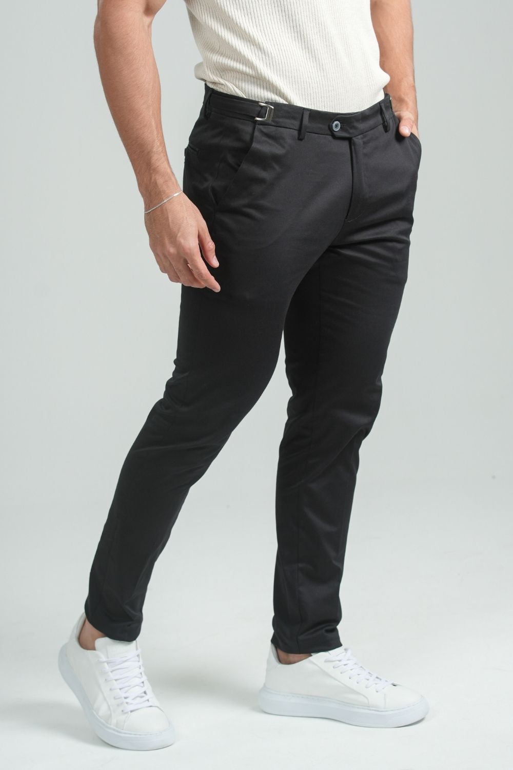 Calça Roman Alfaiataria Com Ajuste Cintura Preta - Linha Rich