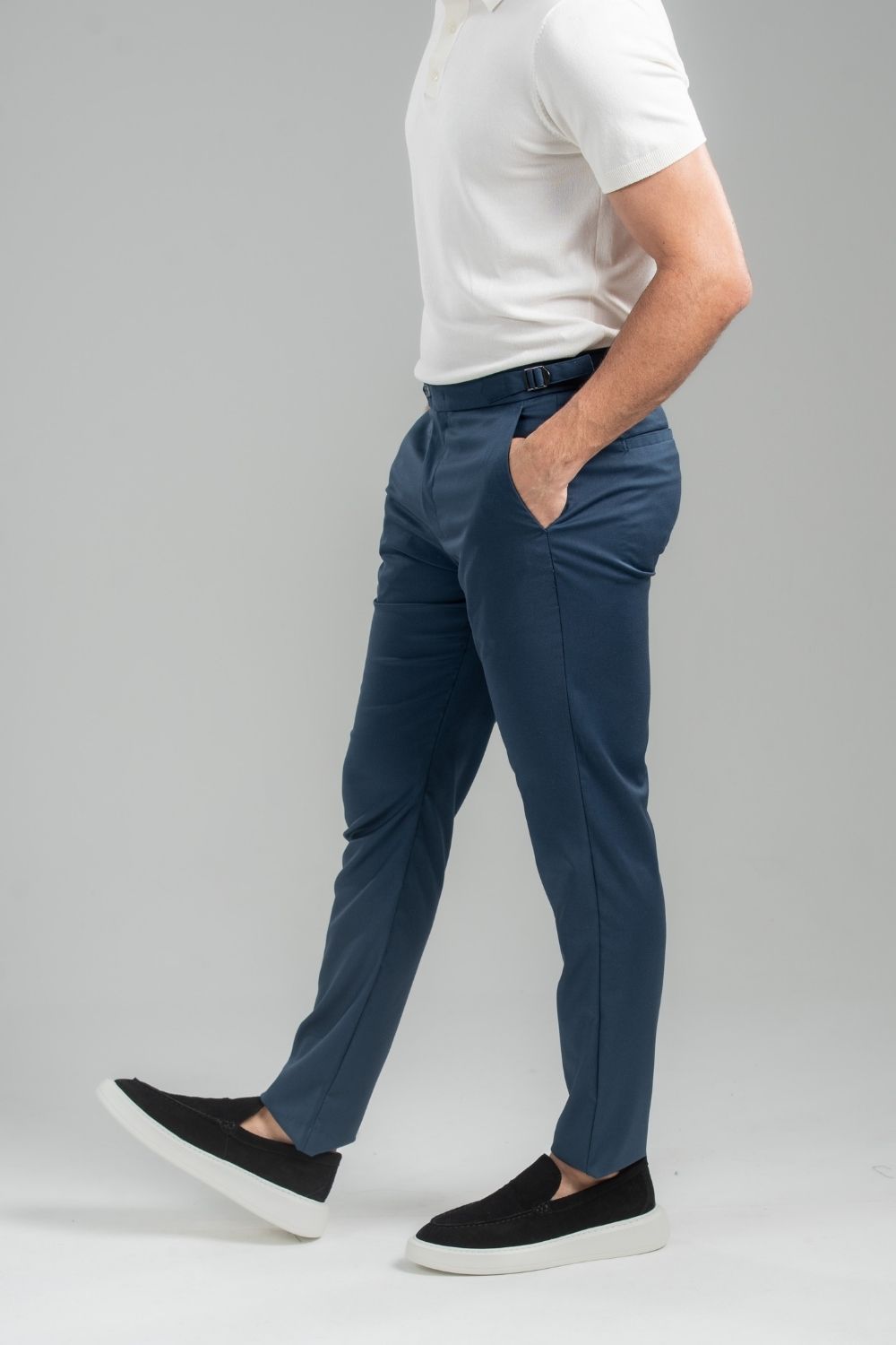 Calça Blaine Alfaiataria Com Ajuste Lateral - Linha Rich - Azul Escuro