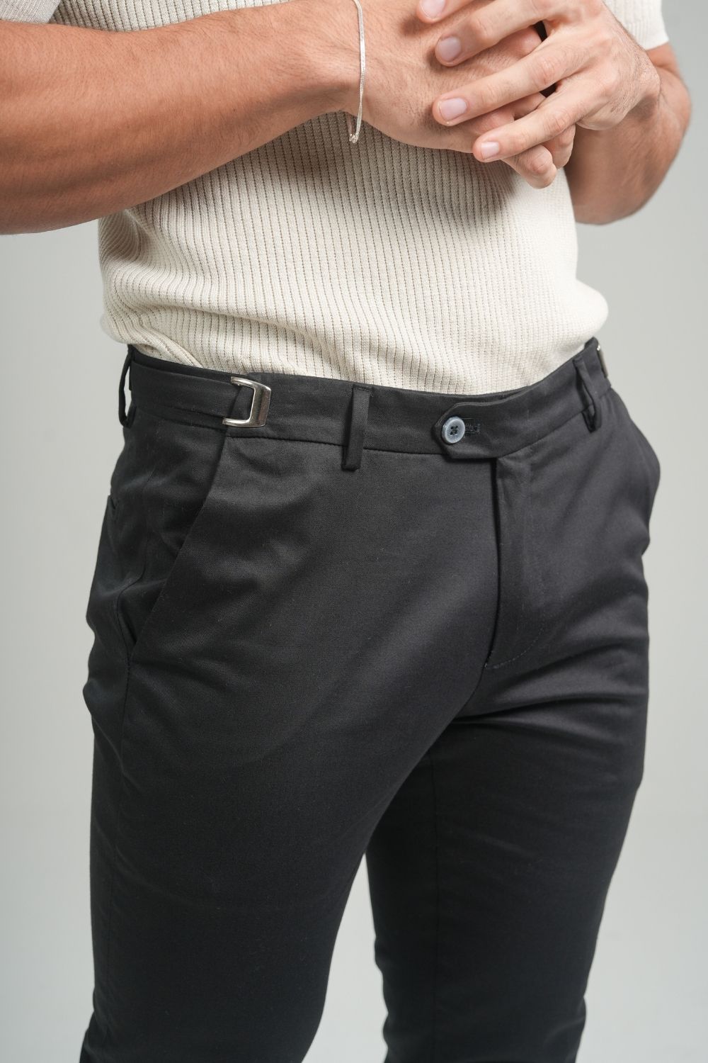 Calça Roman Alfaiataria Com Ajuste Cintura Preta - Linha Rich