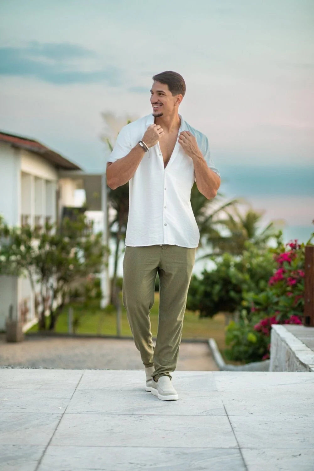 Calça Resort Linho Slim - Linha Resort - Verde Militar