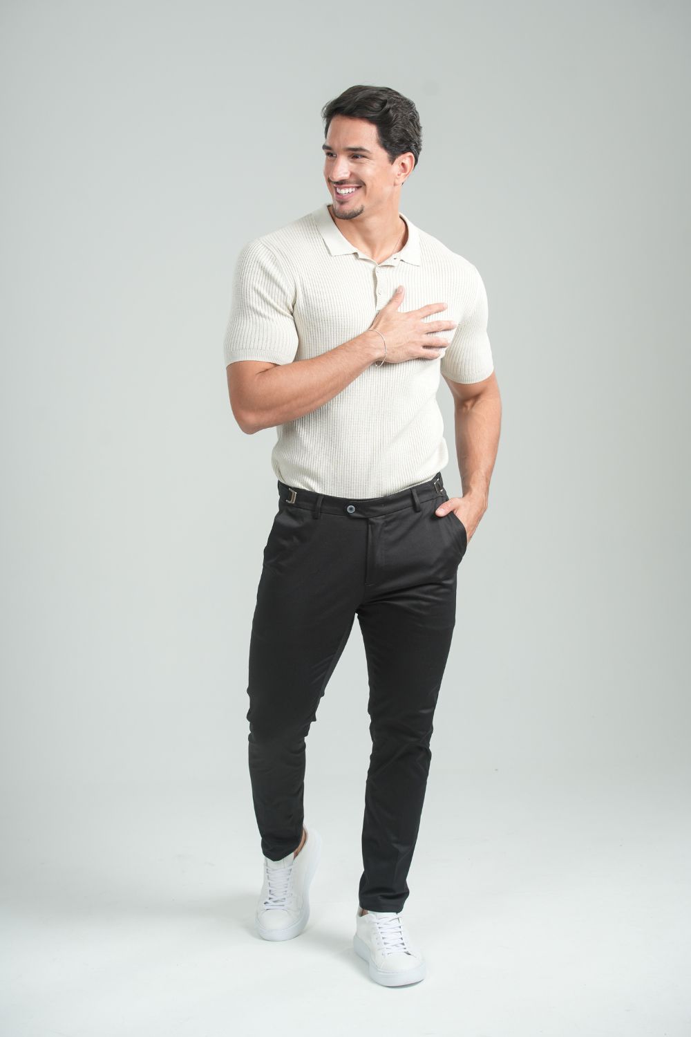 Calça Roman Alfaiataria Com Ajuste Cintura Preta - Linha Rich