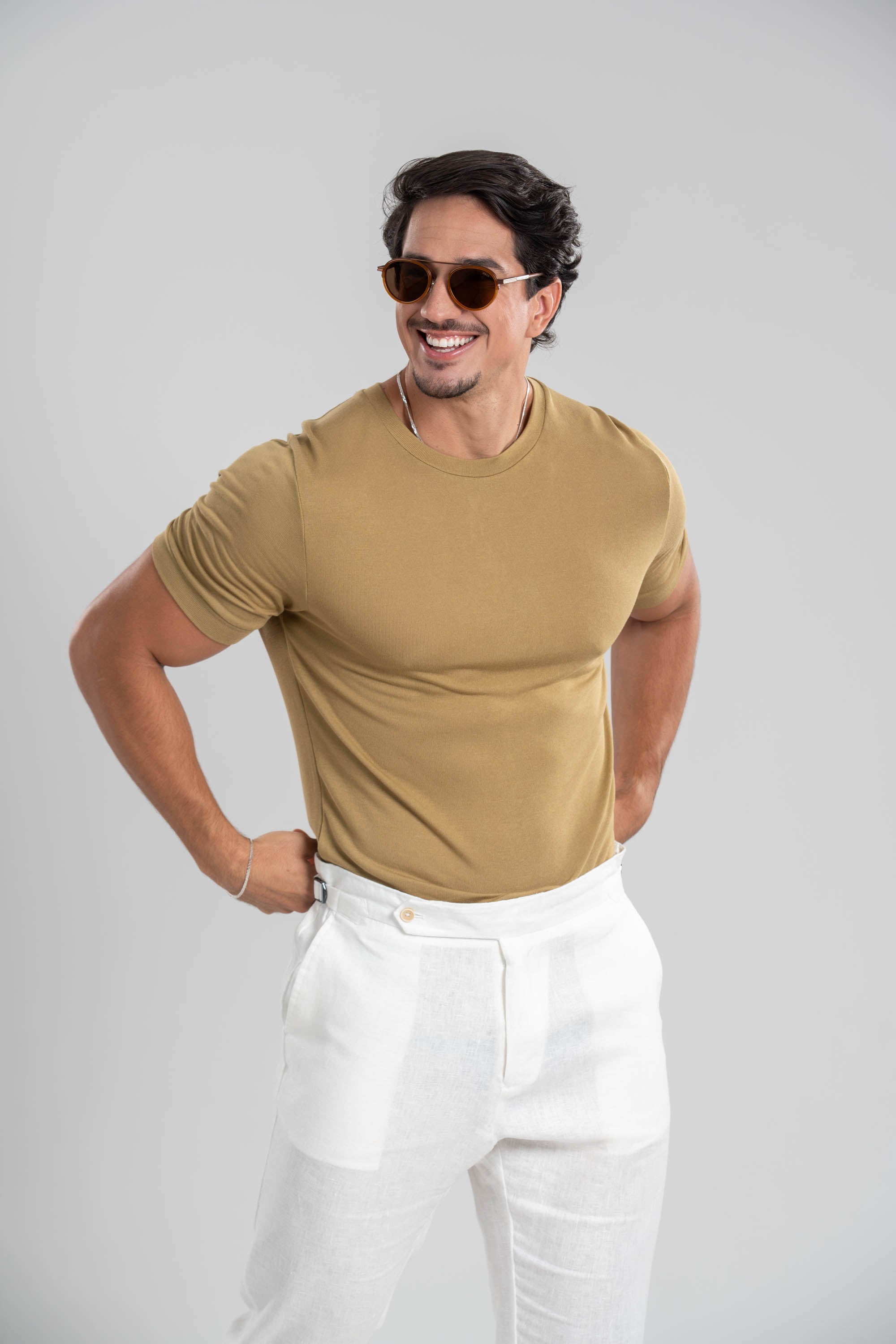 Camiseta Tricot Modal Slim Verde Bronze - Linha Rich